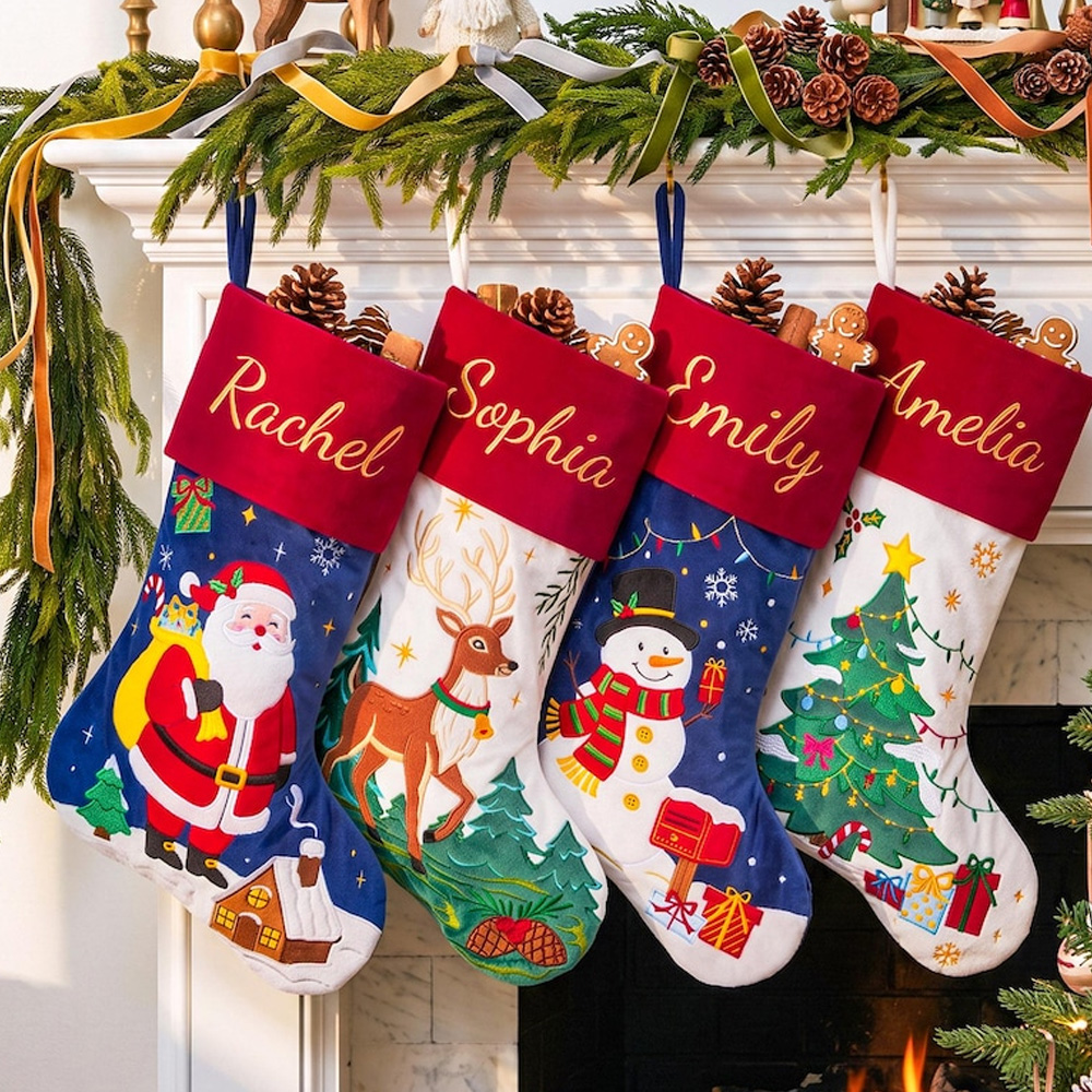 Personalized Christmas Stockings Custom Name Snowman And Penguin Holiday Stockings For Family Kids Fireplace Mantel Decor Xmas Gift Set