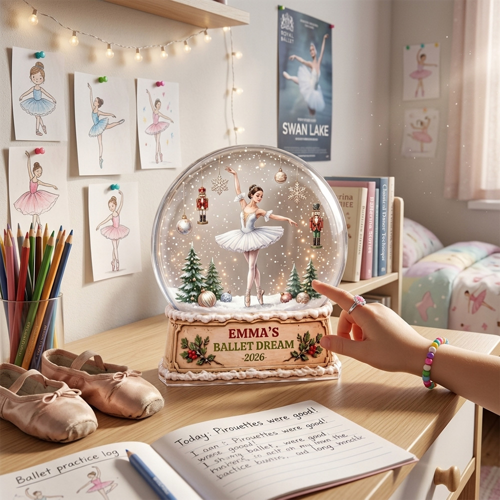 Personalized Ballet Dream Snow Clear Acrylic Plaque Custom Dancer Name Christmas Keepsake Gift For Girls Ballerina Lover Home Holiday Decor Ornament