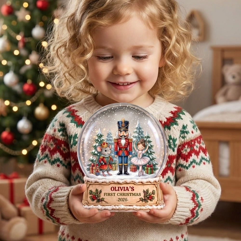 Personalized Nutcracker Snow Globe Acrylic Plaque Custom Name First Christmas Baby Keepsake Holiday Winter Decor Gift For Kids Nursery