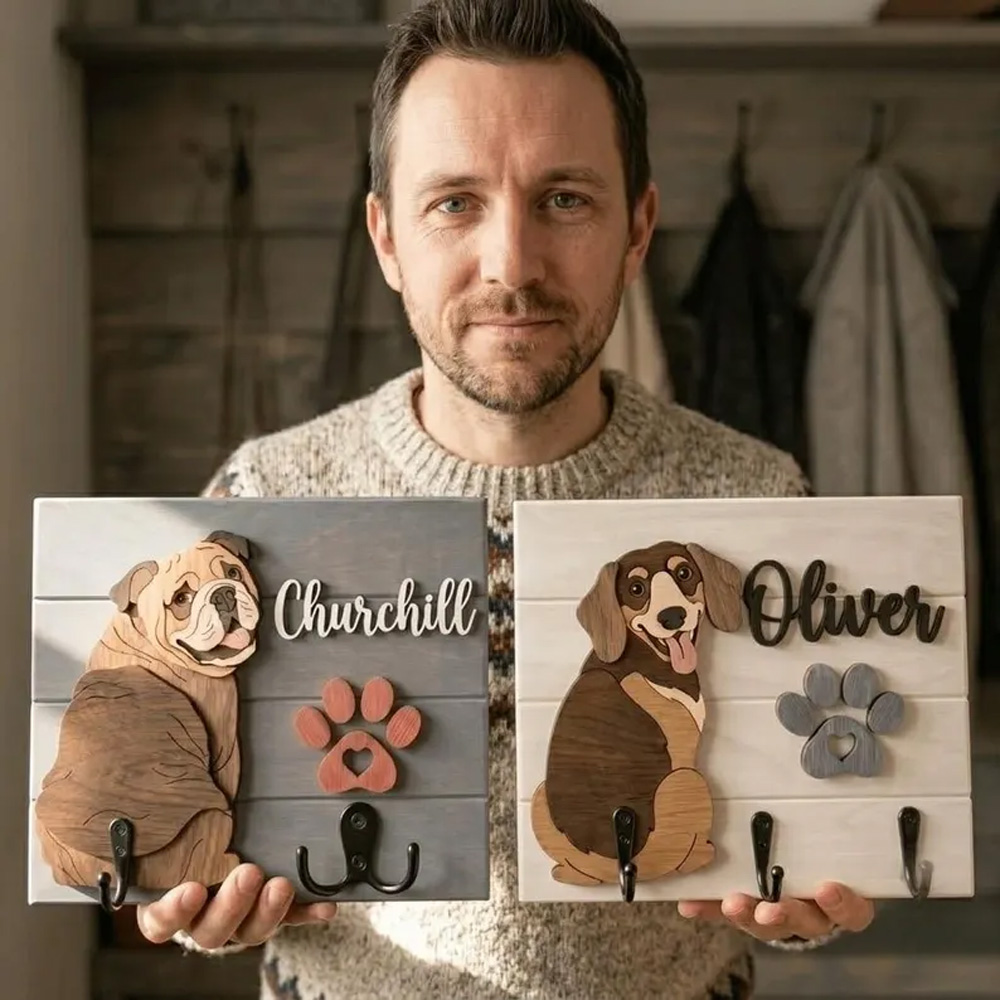 Personalized Dog Leash Holder Custom Dog Name Sign 3D Wooden Pet Leash Hook Shiplap Dog Key Rack Gift for Dog Lover Dog Mom Gift