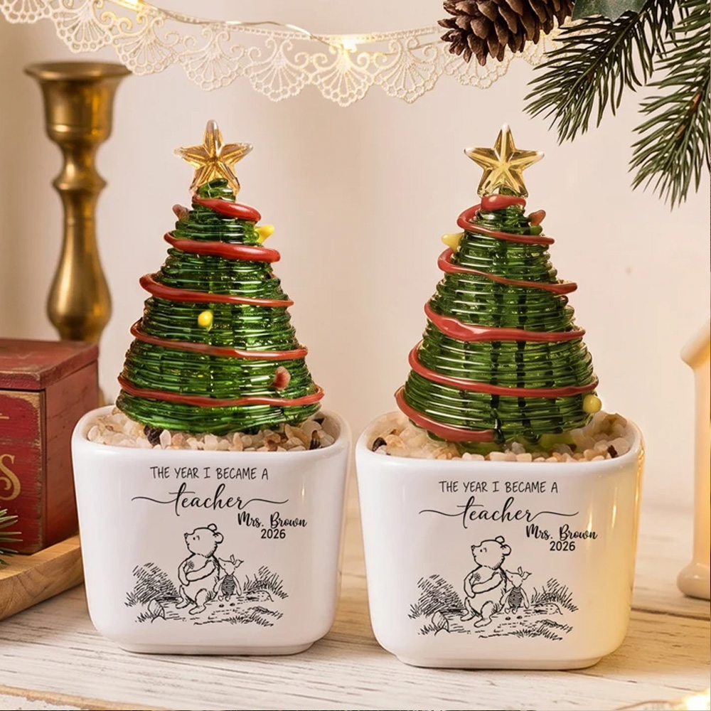 Personalized Teacher Christmas Tree Pot With Custom Name Appreciation Gift Classroom Holiday Keepsake