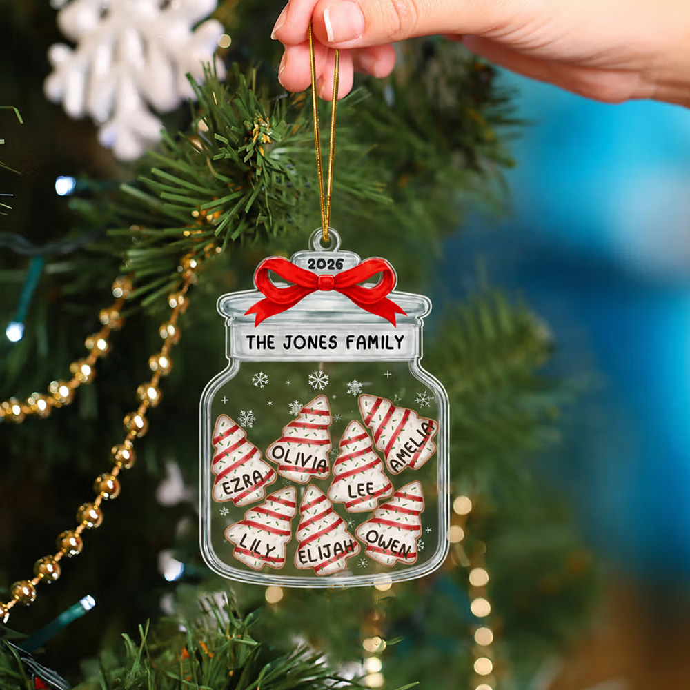 Personalized Christmas Theme Snowflake Family Name Jar-Shaped Ornament with 2-8 Names and Year Home Decor Christmas Gift for Family Friends
