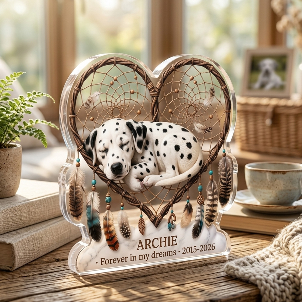 Personalized Pet Memorial Heart Dreamcatcher Acrylic Plaque Custom Pet