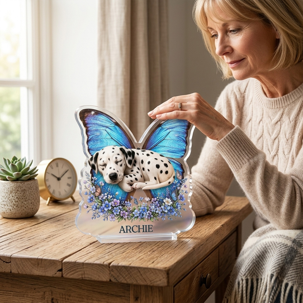 Personalized Pet Memorial Butterfly Acrylic Plaque Custom Pet Name Remembrance Gift Blue Wings Floral Pet Loss Keepsake Ornament