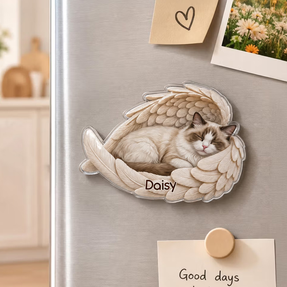 Personalized Pet Photo Wing Shape Fridge Magnet with Name Home Decoration Daily Use Birthday Memorial Sympathy Gift for Pet Lovers Pet Owners