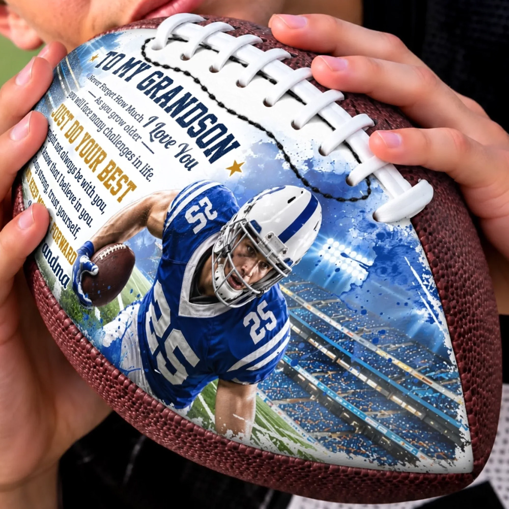 Personalized Birthday Gifts For Son Grandson American Football Lovers Sports Fans Sports Lovers Born To Be A Champion Custom Photo Leather Football