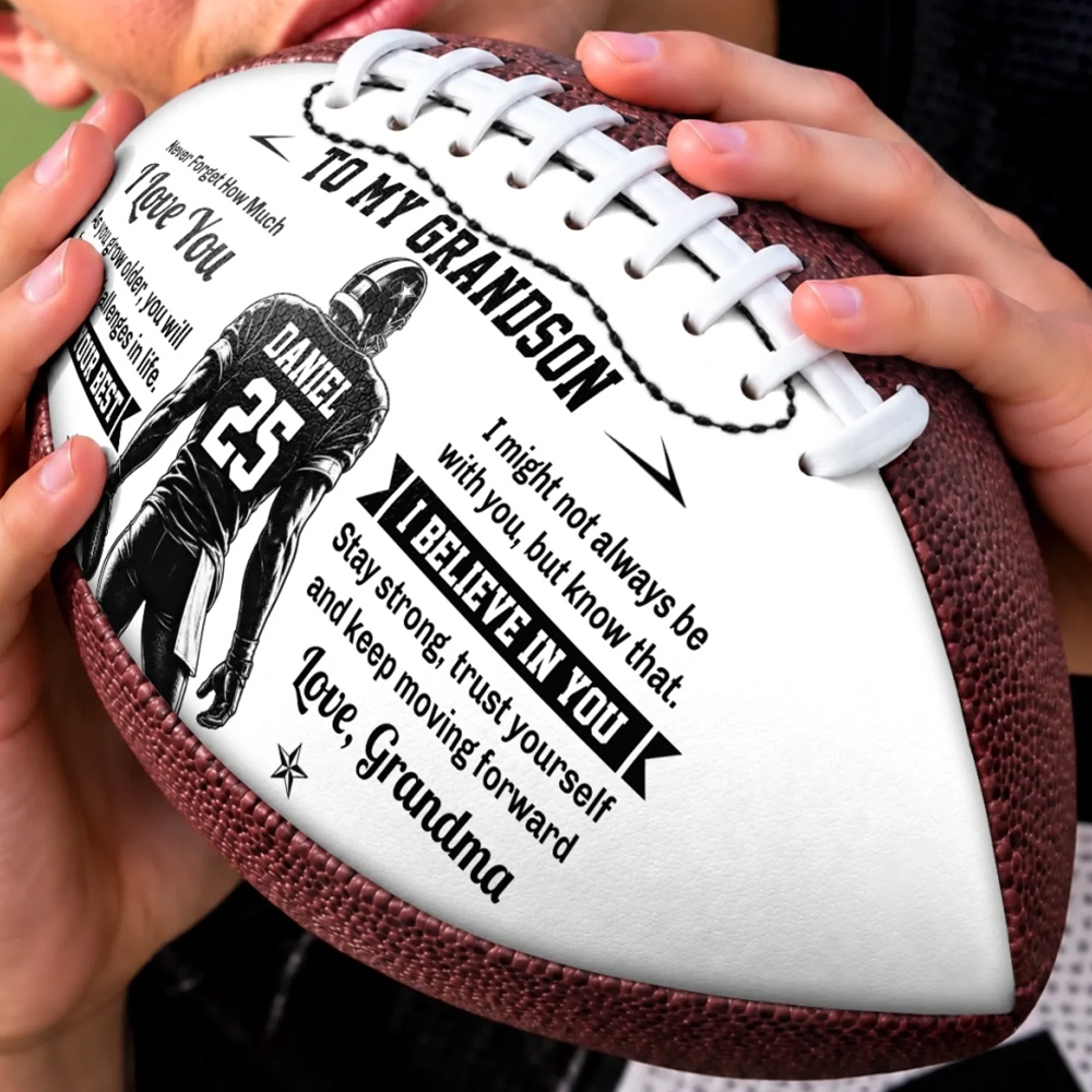 Personalized Birthday Gifts For Son Grandson American Football Lovers Sports Fans Sports Lovers Never Give Up On Dreams Custom Leather Football