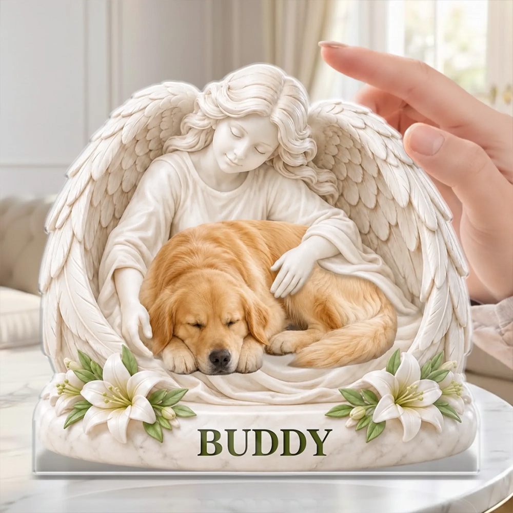 Personalized Pet Memorial Sympathy Gifts For Dogs Cats Forever Loved In Angel Arms Custom Photo Acrylic Plaque