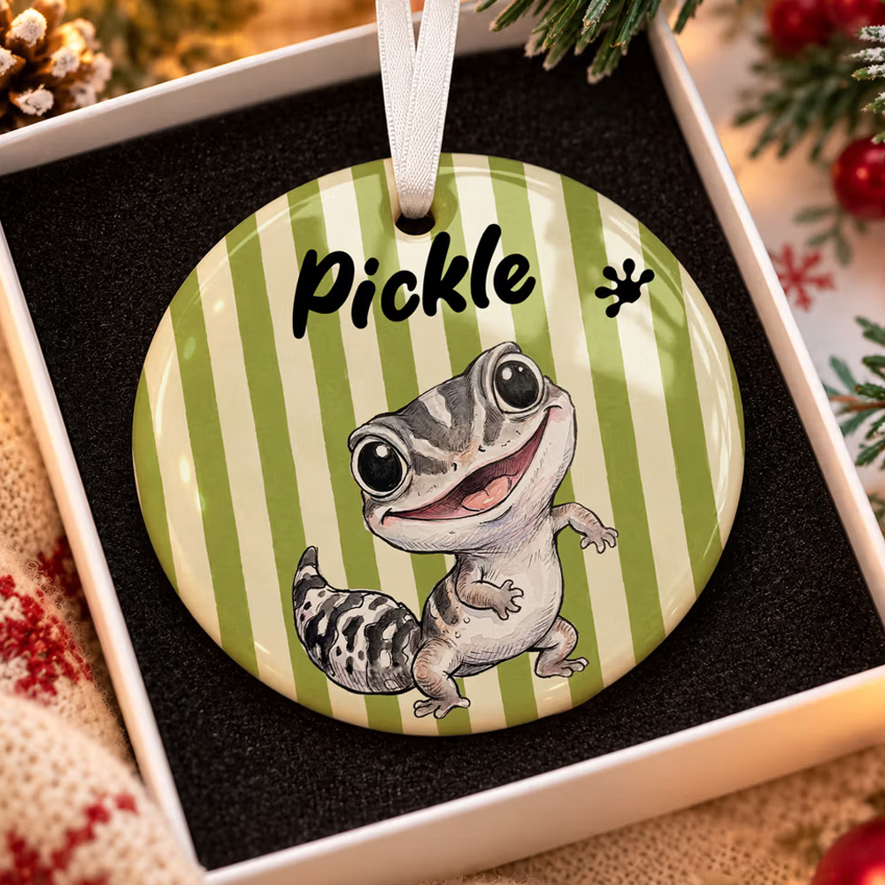 Personalized Multicolor Watercolor Style Quirky Animal Photo Ceramic Ornament with Name Christmas Gift for Family Friends Pet Owners
