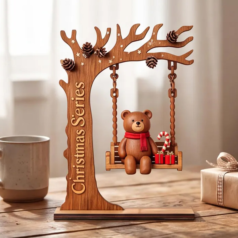 Wooden Santa Swing Shelf Ornament Cute Reindeer Gift Desk Christmas Series Holiday Decor Figurine