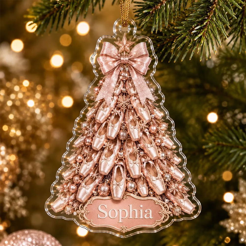 Personalized Ballet Christmas Ornament with Name Acrylic Pointe Shoe Xmas Tree Hanging Decor Holiday Birthday Gift for Ballet Lovers Girls