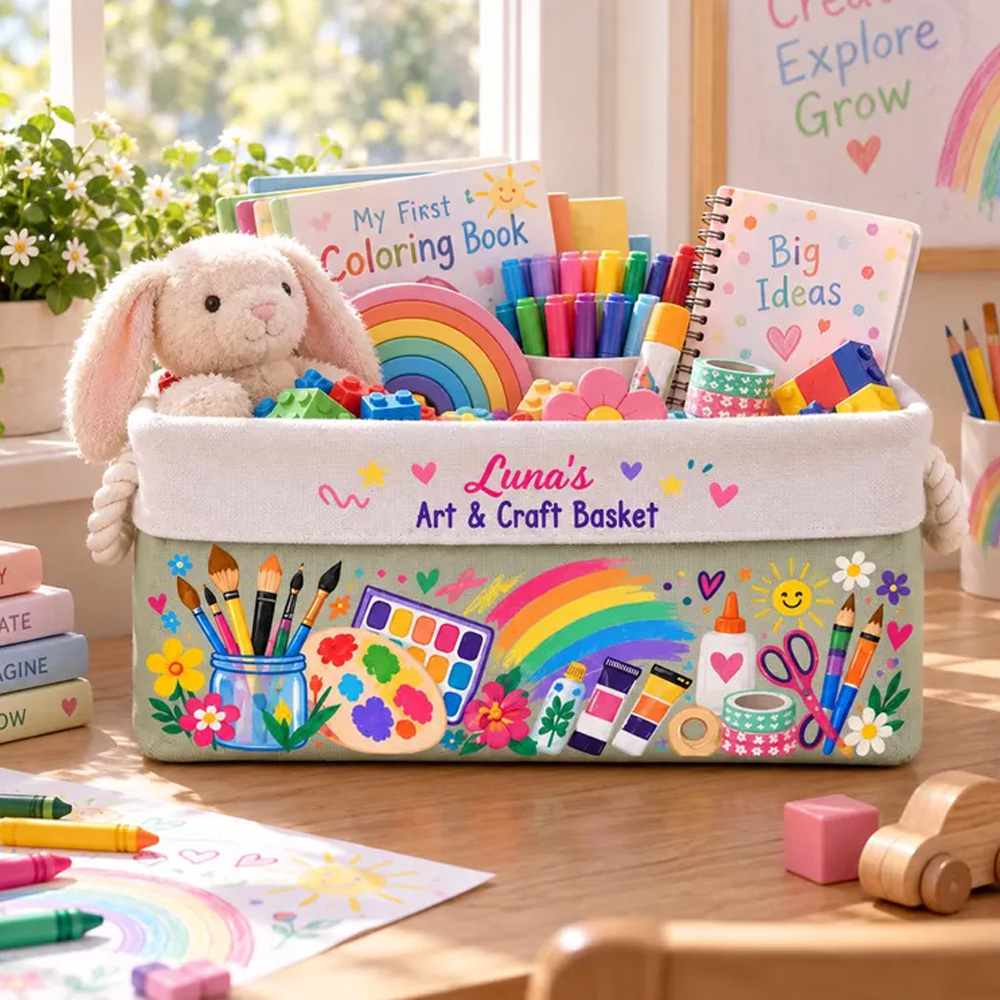Personalized Art Supply Storage Basket For Kid Personalized Panting Brush Storage Basket Gift For Painting Lover Grandkid Christmas Gift