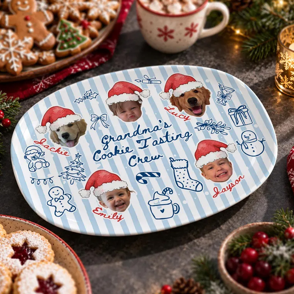 Custom Photo Grandma Christmas Platter Personalized Grandma's Cookie Tasting Crew Plate Xmas Gifts for Mom
