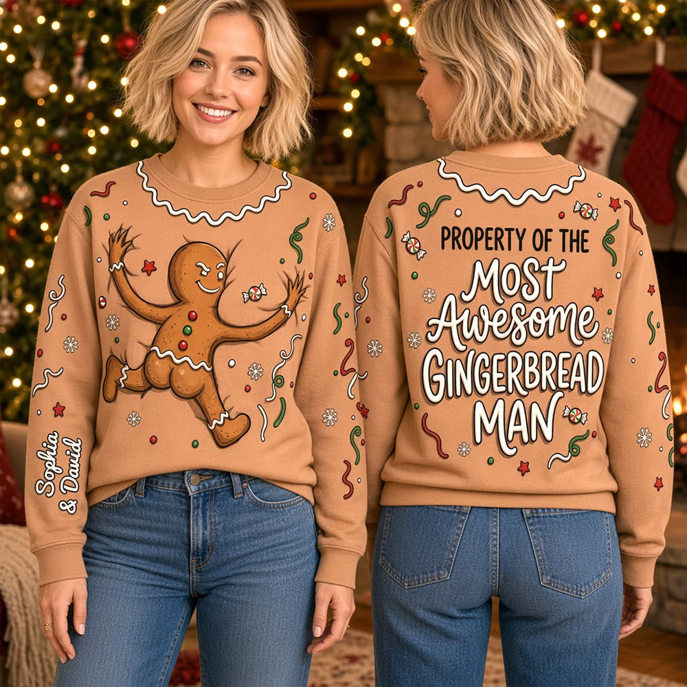 Personalized Gingerbread Man Ugly Christmas Sweater Funny Holiday Cookie Pattern Cozy Knit Pullover For Festive Parties