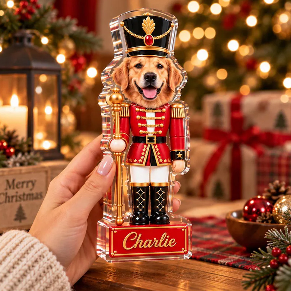 Personalized Pet Nutcracker Acrylic Block, Custom Dog or Cat Portrait Christmas Decor