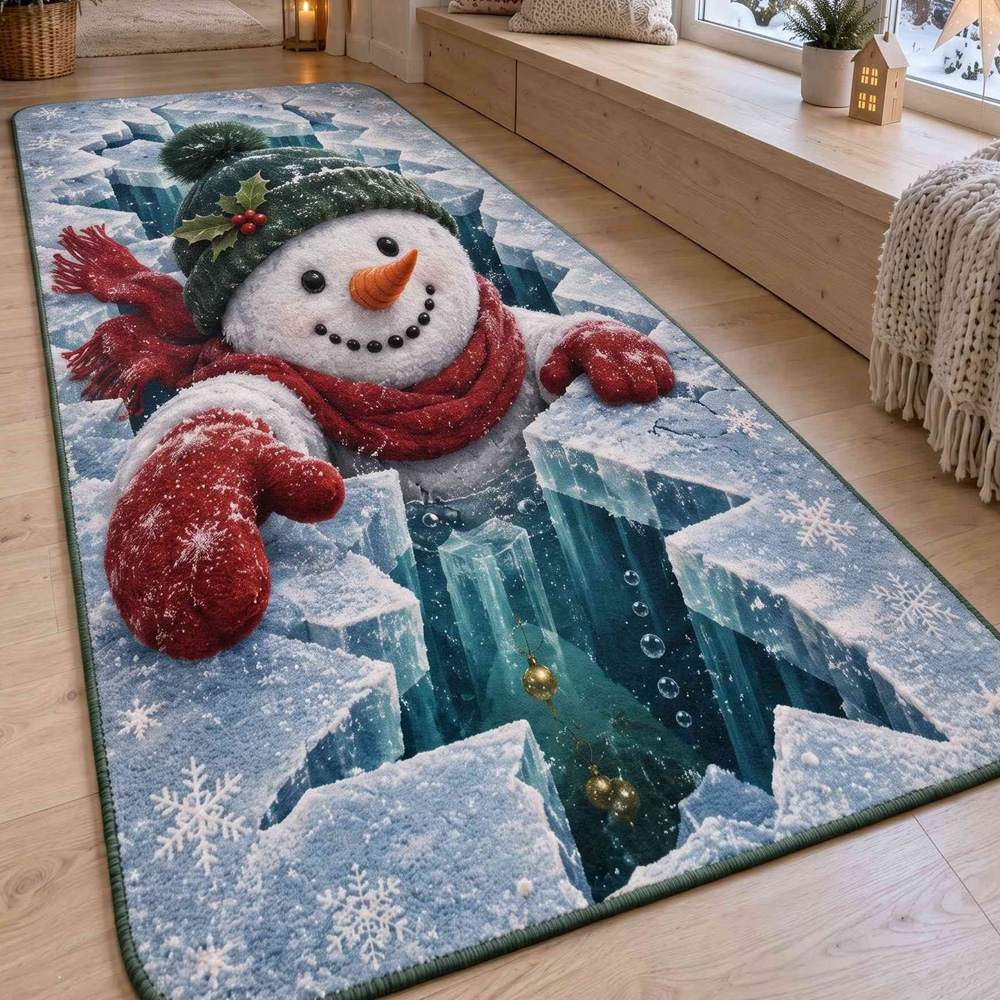 Personalized 3D Santa Area Rug Optical Illusion Christmas Floor Mat Holiday Gift Accent Home Decoration For Festive Living Room
