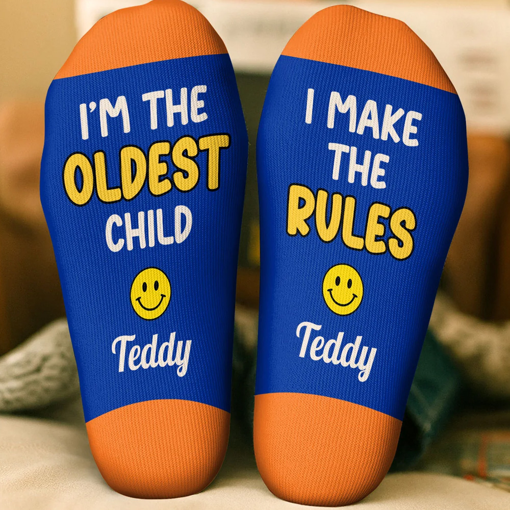 Personalized Sibling Socks With Custom Name Funny Family Birth Order Gift for Kids Brothers Sisters