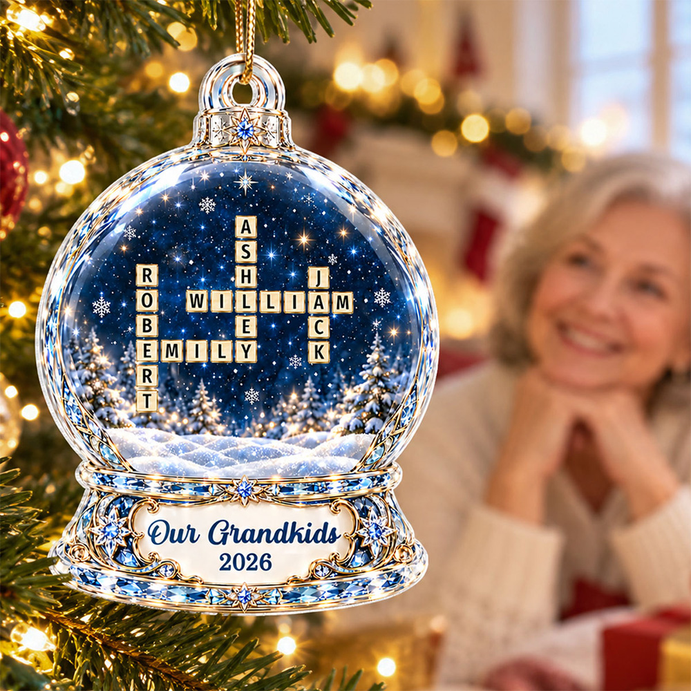 Personalized Acrylic Ornament Our Grandkids Crossword Winter Gift For Grandma, Grandpa, Grandparents