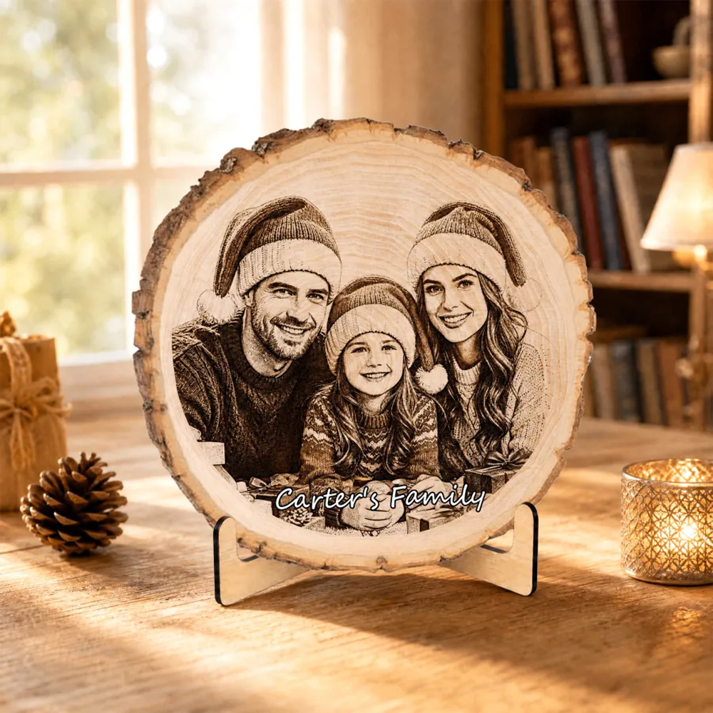 Personalized Holiday Gift For Families Custom Wooden Wall Art Custom Christmas Wood Slice Standee Home Decor Custom Family Photo Wooden Decor