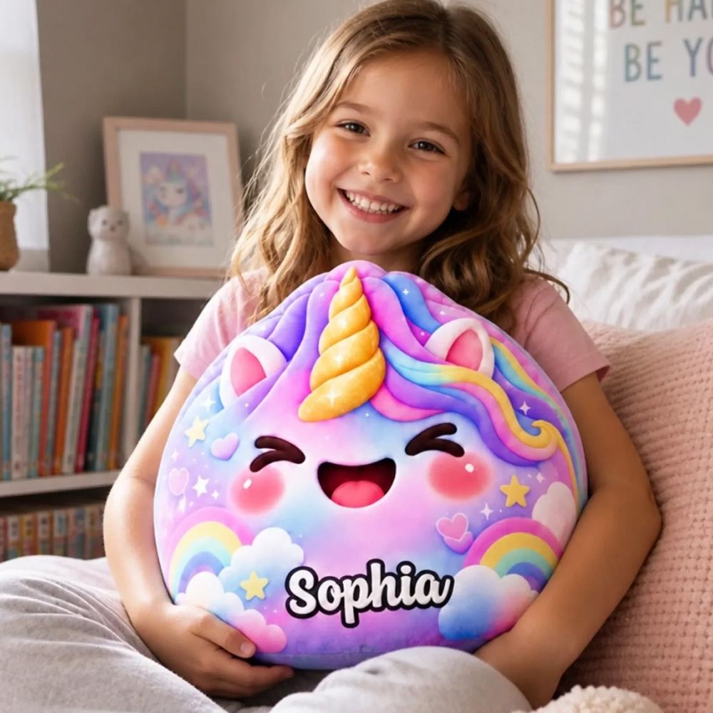 Personalized Shaped Pillow Custom Name Gamer and Rainbow Horse Gifts for Kids