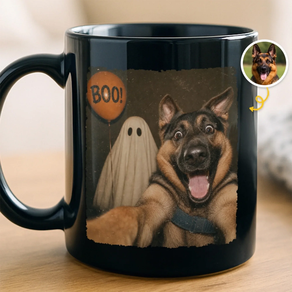 Personalized Photo Funny Black Mug Halloween Birthday Gifts For Dog Cat Lovers Dog Dad And Mom Cat Owners Boos Brews And Barks