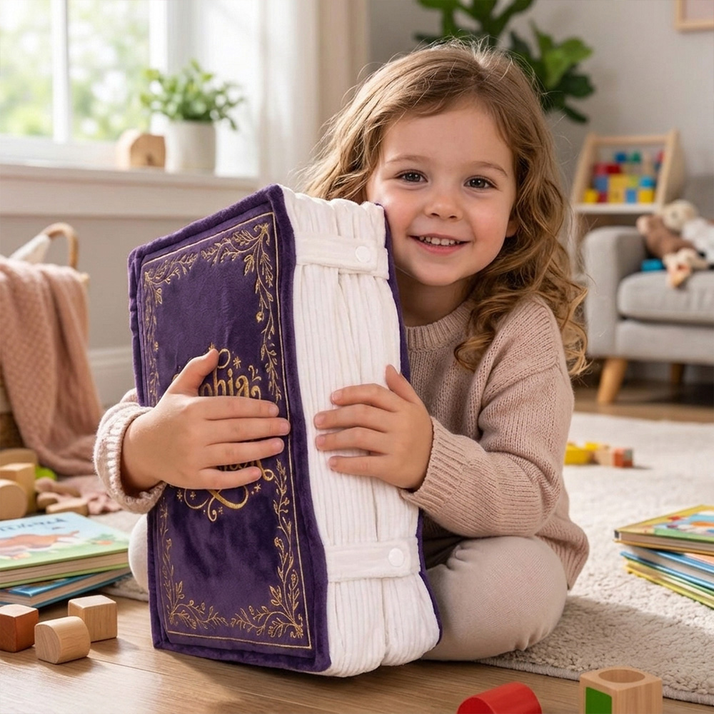 Personalized Spell Book-Shaped Throw Pillow With Custom Name Magic Recipe Openable Plush Book Gift for Kids Girls and Boys