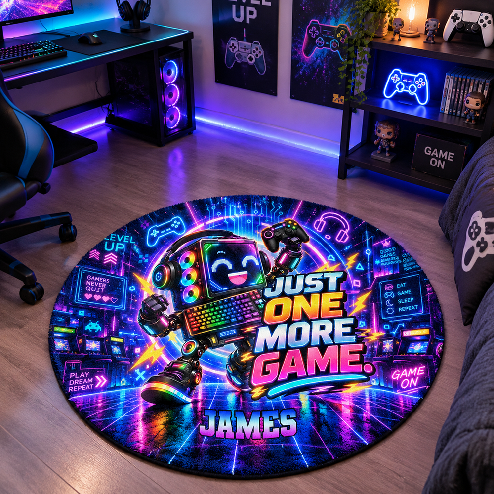 Personalized Gaming Round Rug Custom Name Gamer Room Decor Soft Carpet Gift For Boys Teens Kids Game Lovers Home