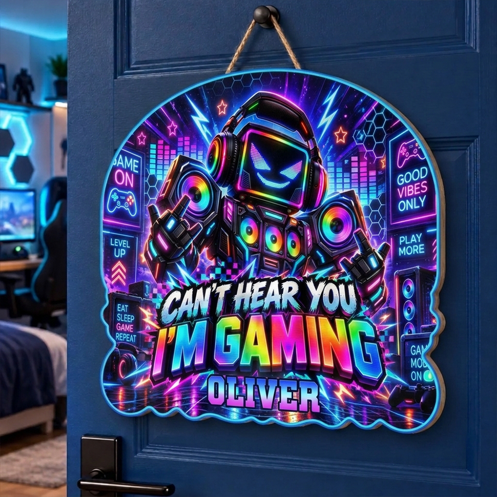 Personalized Gaming Door Sign Custom Name Gamer Room Decor Hanging Plaque Gift For Boys Kids Teens