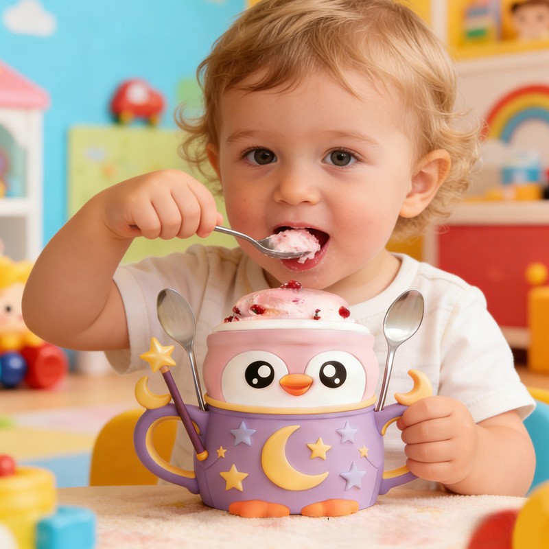 Night Theme Adorable Penguin with Moon and Stars Stand 3D Printed Cozy with Spoon Slot