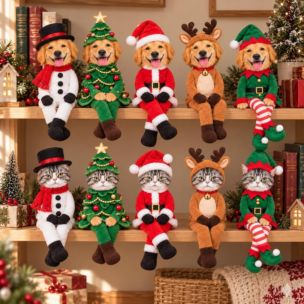 Personalized Pet Face Poseable Plush Doll Custom Dog Cat Photo Christmas Gift Funny Gag Gifts Christmas Gift for Family Elf Santa Snowman