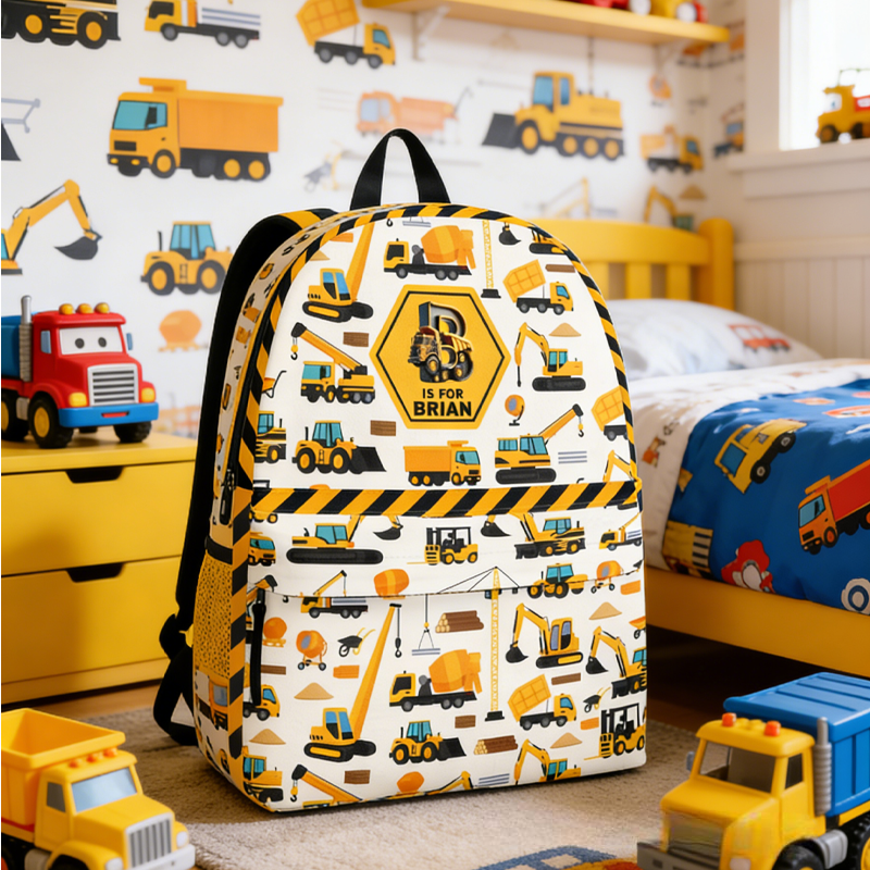 Personalized Construction Vehicles Truck Letter Kid Backpack Birthday Gift for Kids