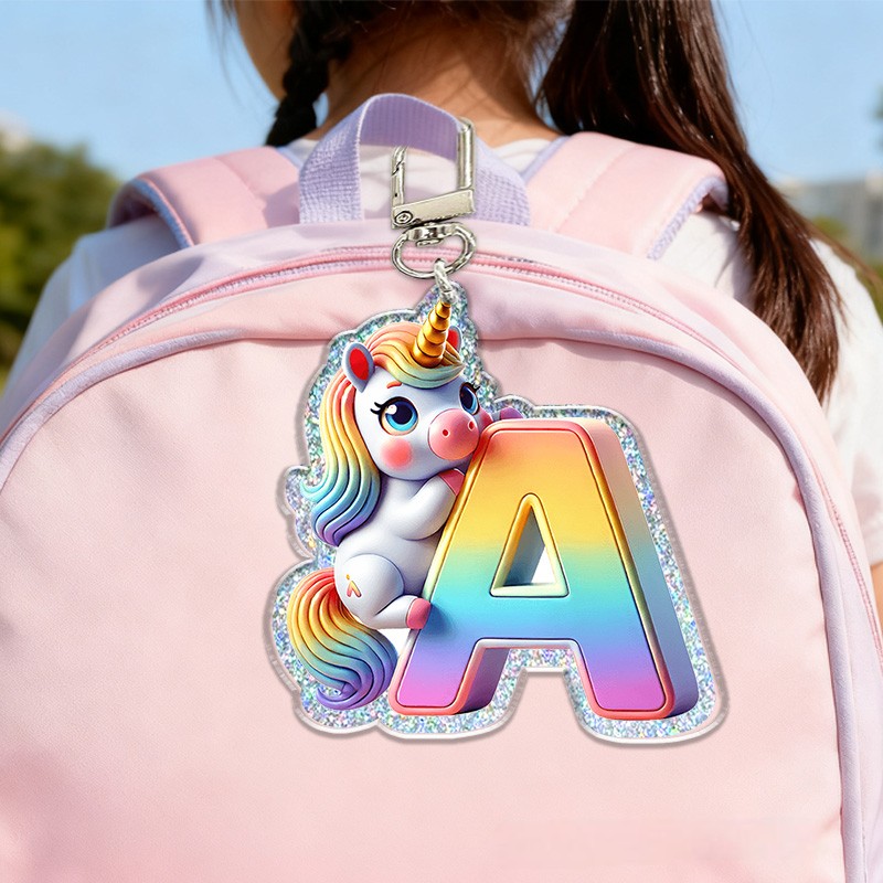Personalized Dream Horse Initial Custom Name Soft Decorative Gift Rainbow Fantasy Style Colorful Sparkle Dream Cute Magical Creature Charm Lovely Girl Accessory Glitter Keychain