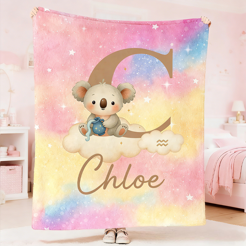 Personalized Starry Sky 12 Zodiac Animal Soft Throw Blanket with Name and Initial Daily Use Birthday Gift for Children Girls Boys