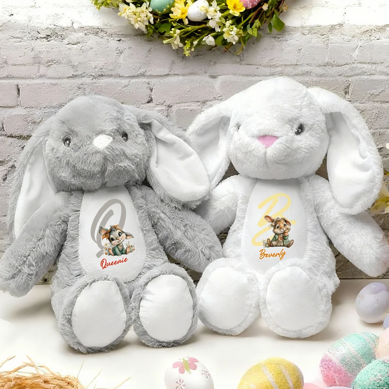 Personalized Cute Rabbit Plush Easter Bunny Stuffed Toy with Initial and Name Easter Gift for Newborns Kids
