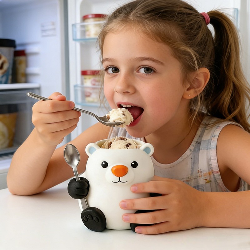 Winter Theme Adorable White Bear Dessert Cup Stand 3D Printed Cozy with Spoon Slot