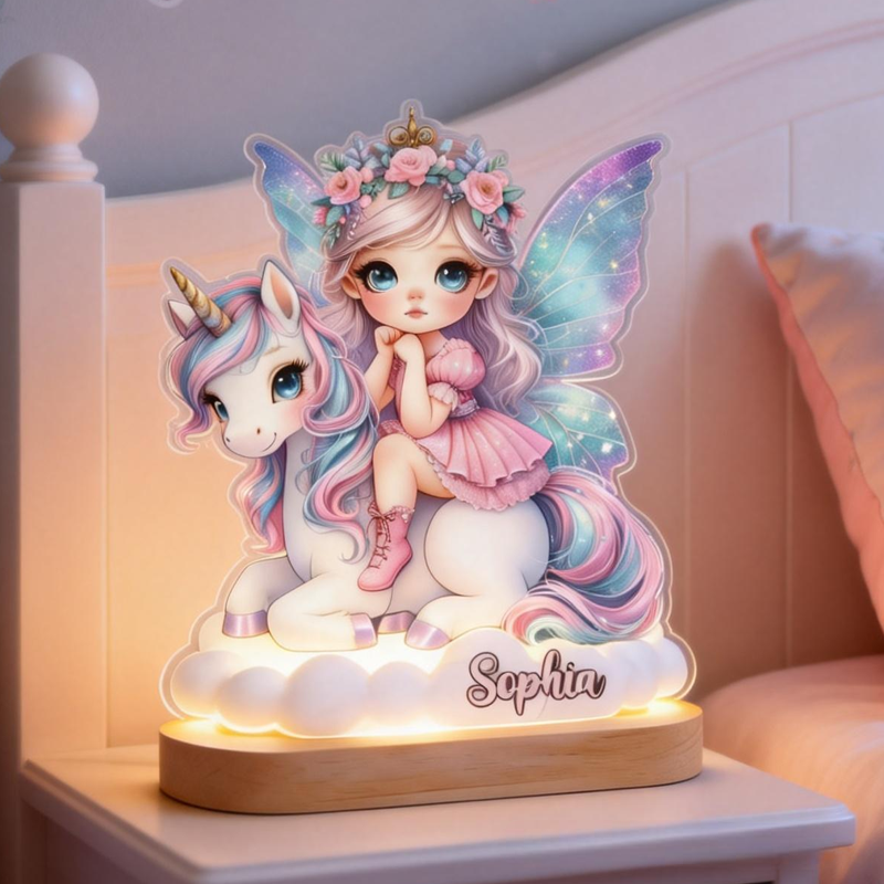 Personalized Flower Fairy and Dream Horse Kid Shaped Plaque Light Base Birthday Gifts Gift for Kids