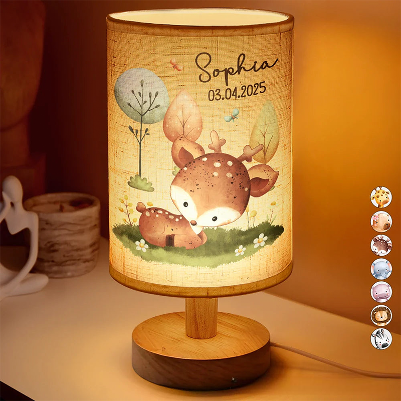 Personalized Baby Animal Fabric Lamp Birthday Gift for Baby or Kids