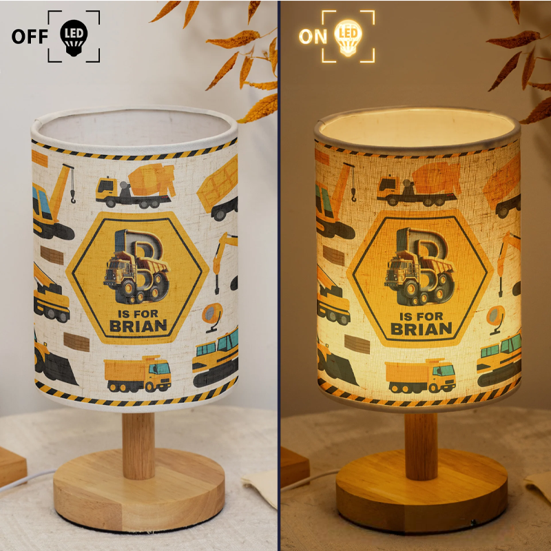 Personalized Construction Truck Letter Fabric Lamp Birthday Gift for Kids
