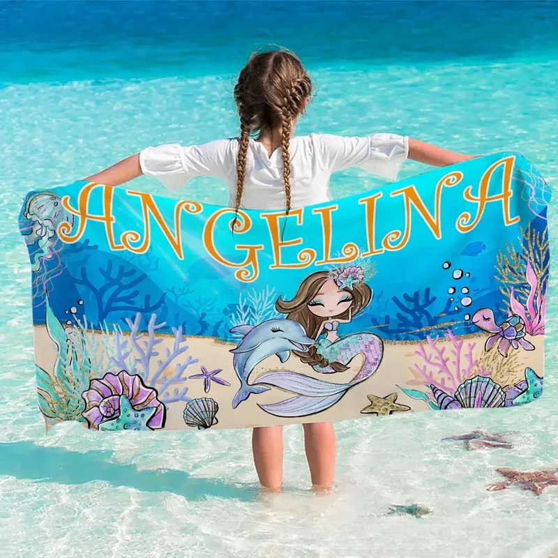 Personalized Fantasy Mermaid Quick Dry Oversized Beach Towel with Name Beach Party Holiday Gift for Girls