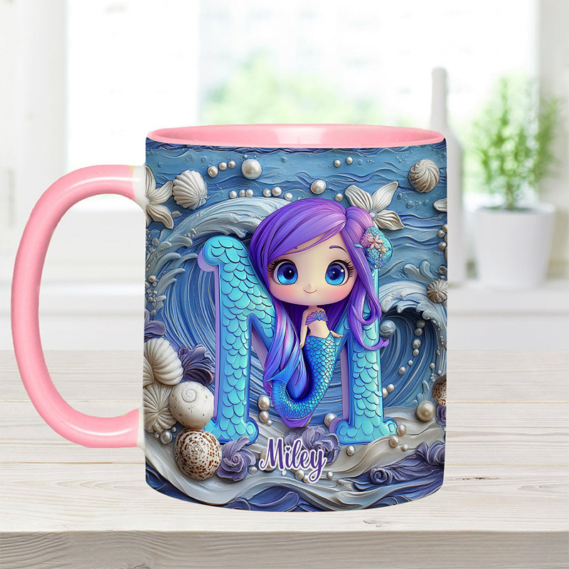Personalized Beautiful Mermaid Letter Kid Accent Mug Birthday Gifts for Kids
