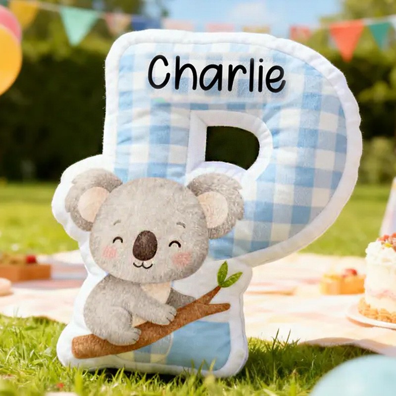 Personalized Animal Theme Custom Name Pink Blue Check Alphabet Letter Cushion Cute Rabbit 3D Print Pillow