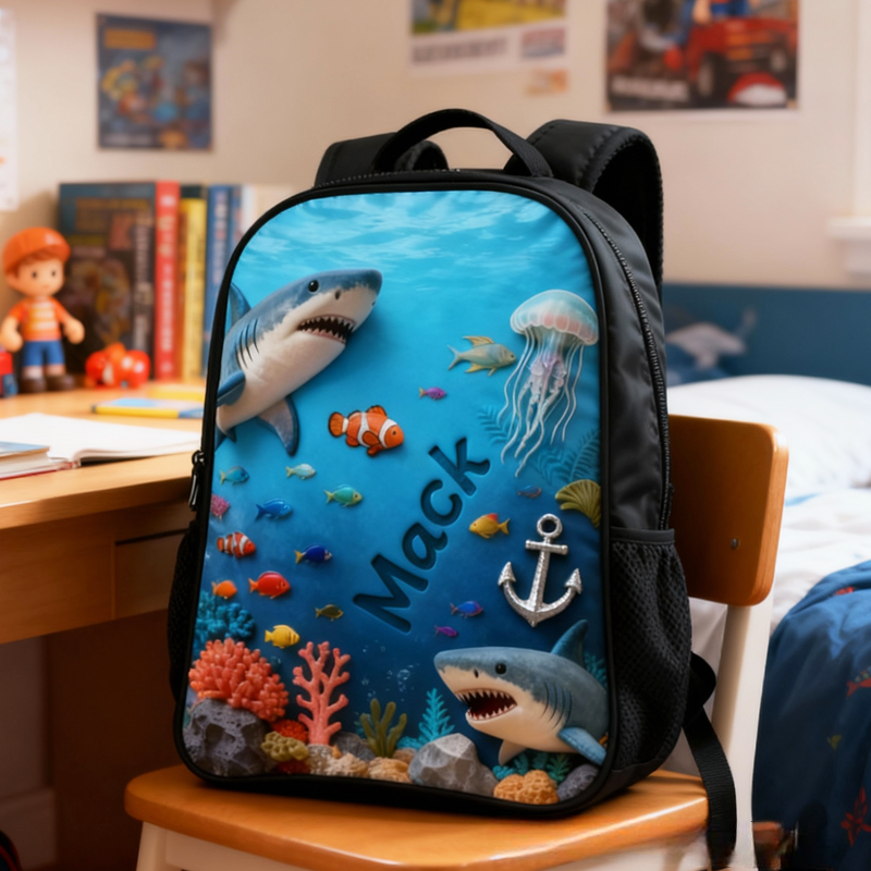 Personalized Underwater World Design and Custom Name Backpack for Kids Black to School Gift 