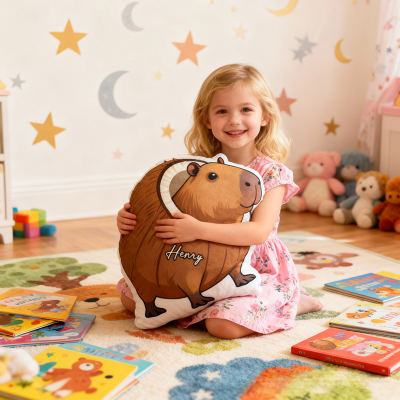 Personalized Capybara Design with Name Graphic 3D Print Pillow Christmas Gift for Kids or Baby Birthday Gift