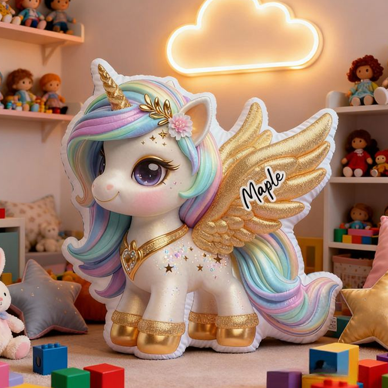 Personalized Elegant Dream Horse with Name Graphic 3D Print Pillow Christmas Gift for Kids or Baby Birthday Gift