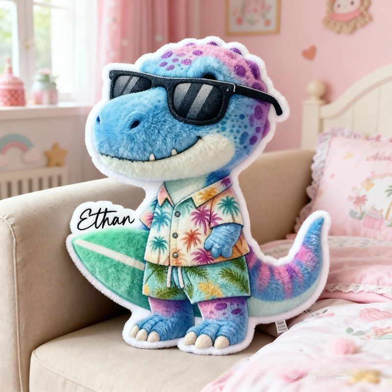 Personalized Cute Dinosaur-Shaped with Name Graphic 3D Print Pillow Christmas Gift for Kids or Baby Birthday Gift