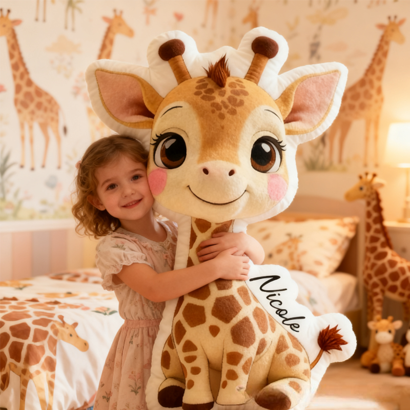 Personalized Cute Giraffe with Name Graphic 3D Print Pillow Christmas Gift for Kids or Baby Birthday Gift