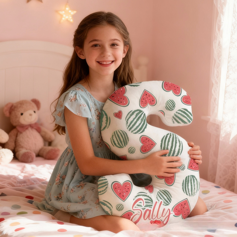 Personalized Heart-Shaped Watermelon Pattern Letter with Name Graphic 3D Print Pillow Christmas Gift for Kids or Baby Birthday Gift