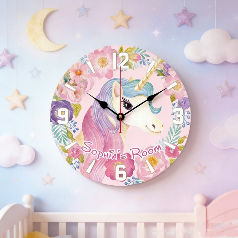 Personalized Unique Custom Name Magical Dream Horse Theme Girls Bedroom Decor 3D Printed Wall Clock