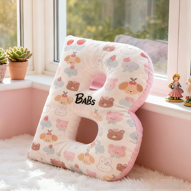 Personalized Cartoon Bunny and Bear Pattern with Name Graphic 3D Print Pillow Christmas Gift for Kids or Baby Birthday Gift