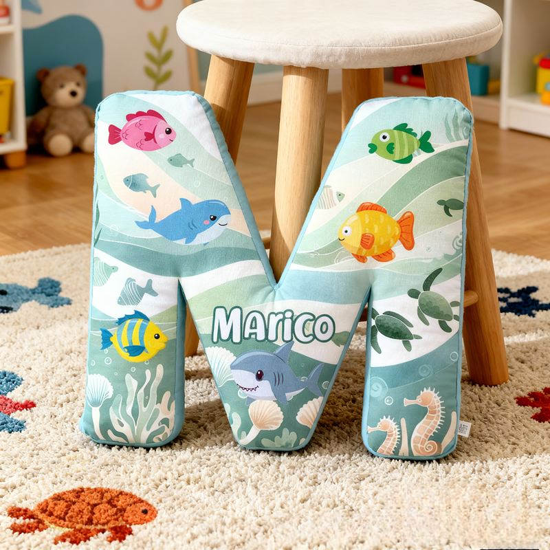 Personalized Cute Marine Animal Underwater Pattern Design with Name Graphic 3D Print Pillow Christmas Gift for Kids or Baby Birthday Gift